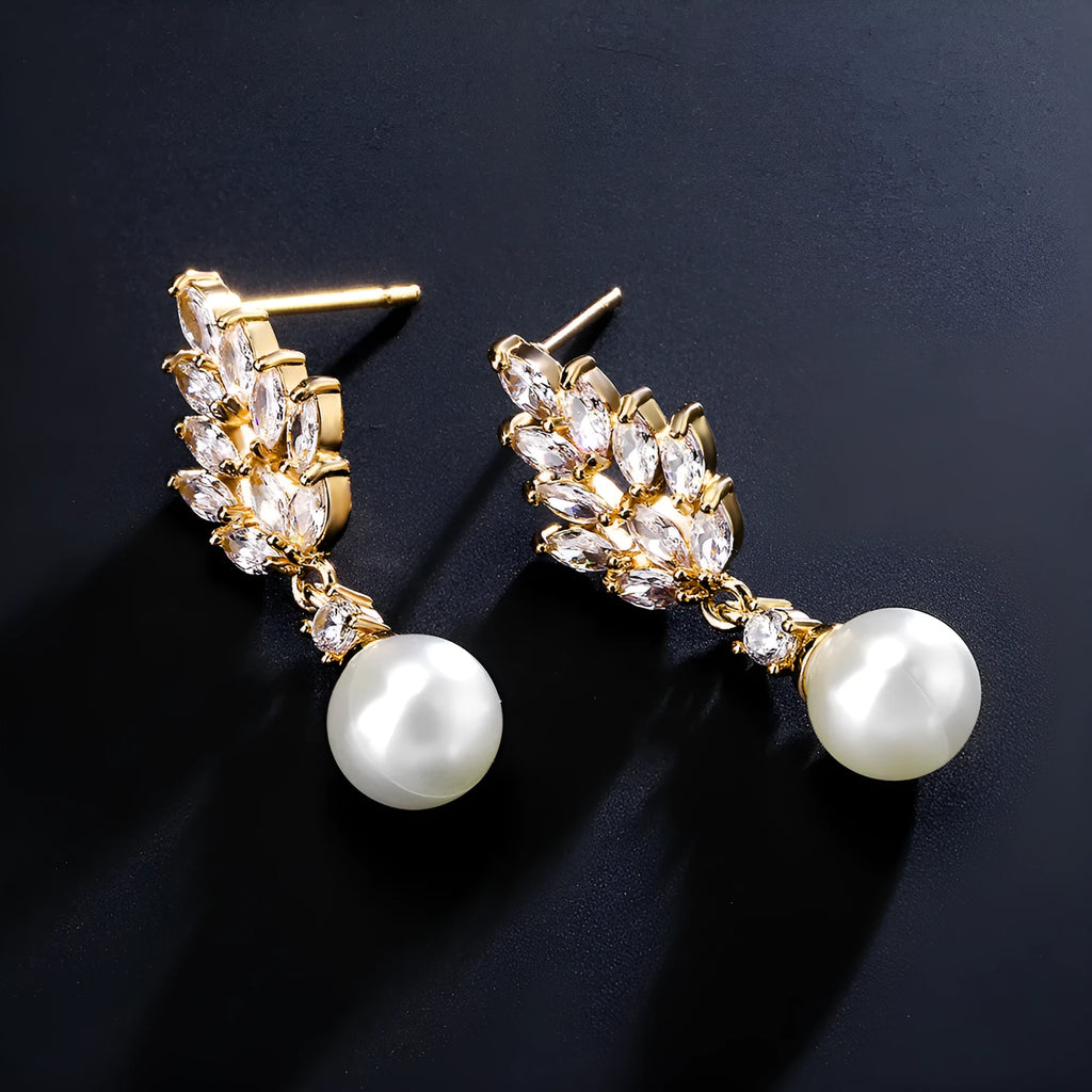 Geometric floral earrings with micro inlaid zircon stones in three plating colour options