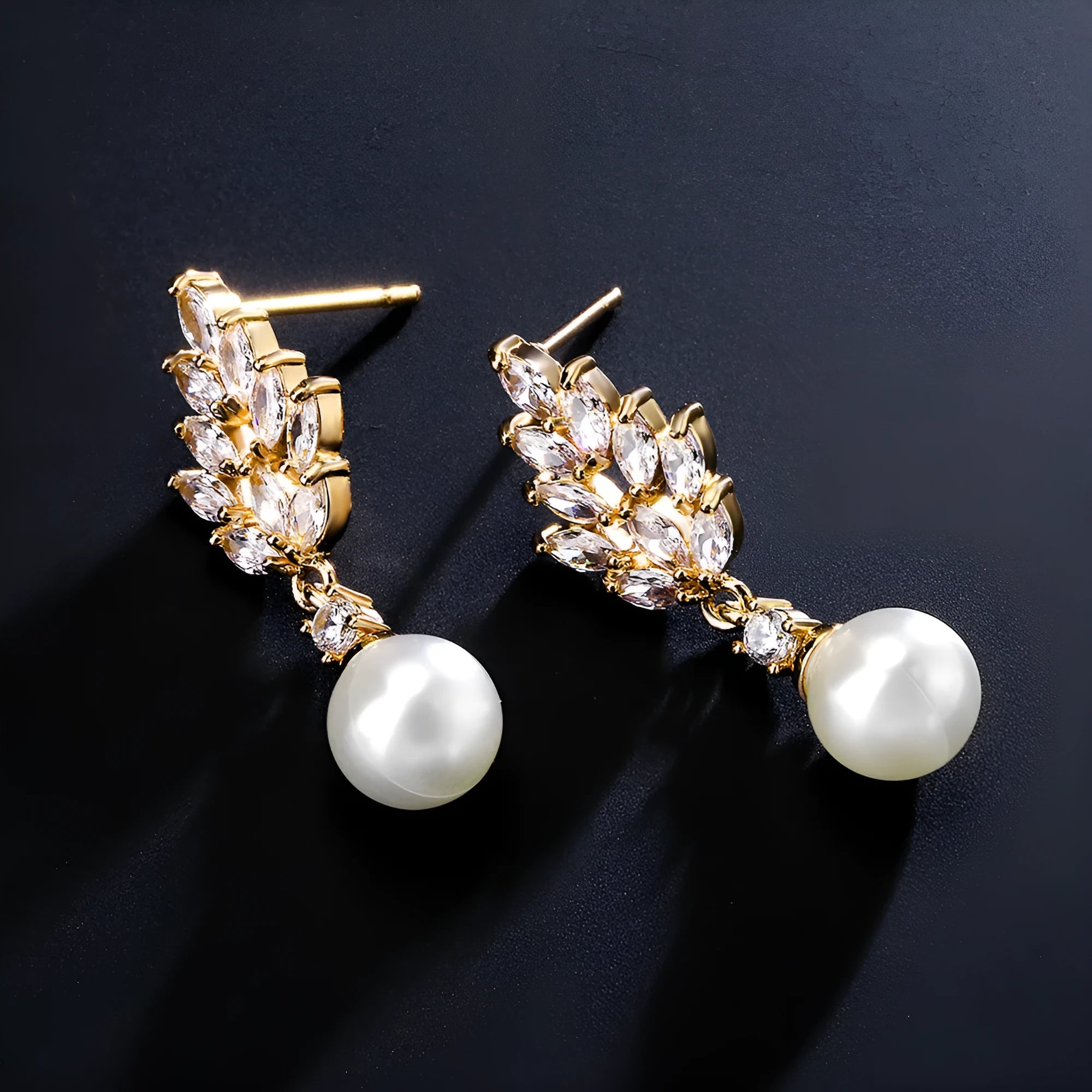Geometric floral earrings with micro inlaid zircon stones in three plating colour options