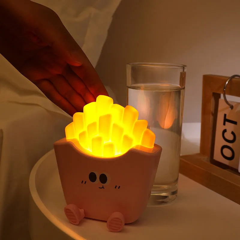 Creative cute French fries night light rechargeable lamp with three brightness levels, red green pink, 97x38x110mm