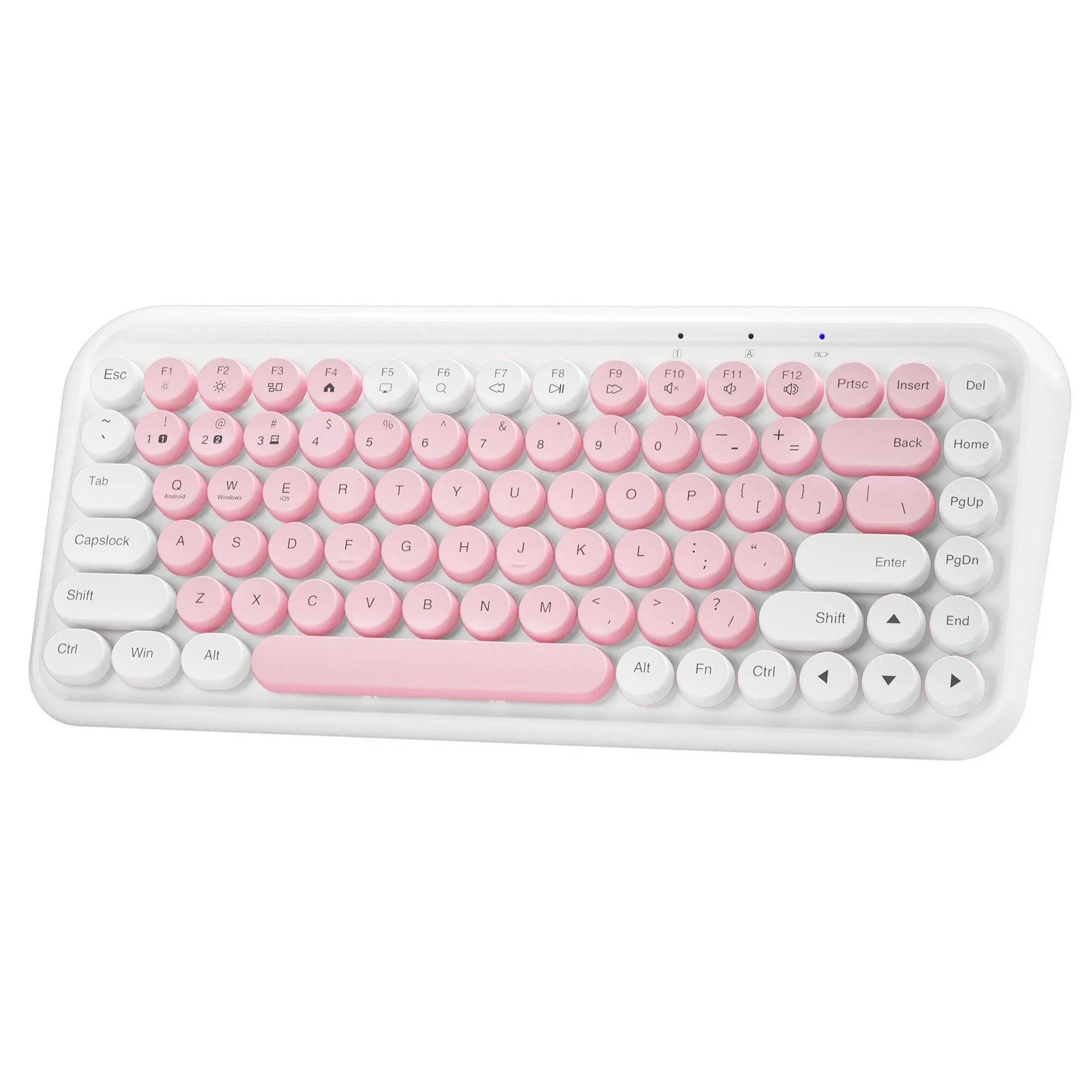 Pink wireless Bluetooth keyboard with 84 silent mechanical keys and compact design