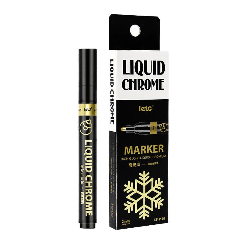 Metal mirror chrome plated marker pen with metallic ink for smooth surfaces