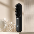 Wireless anion hair straightening comb in beige, pink, purple, or black colour options.