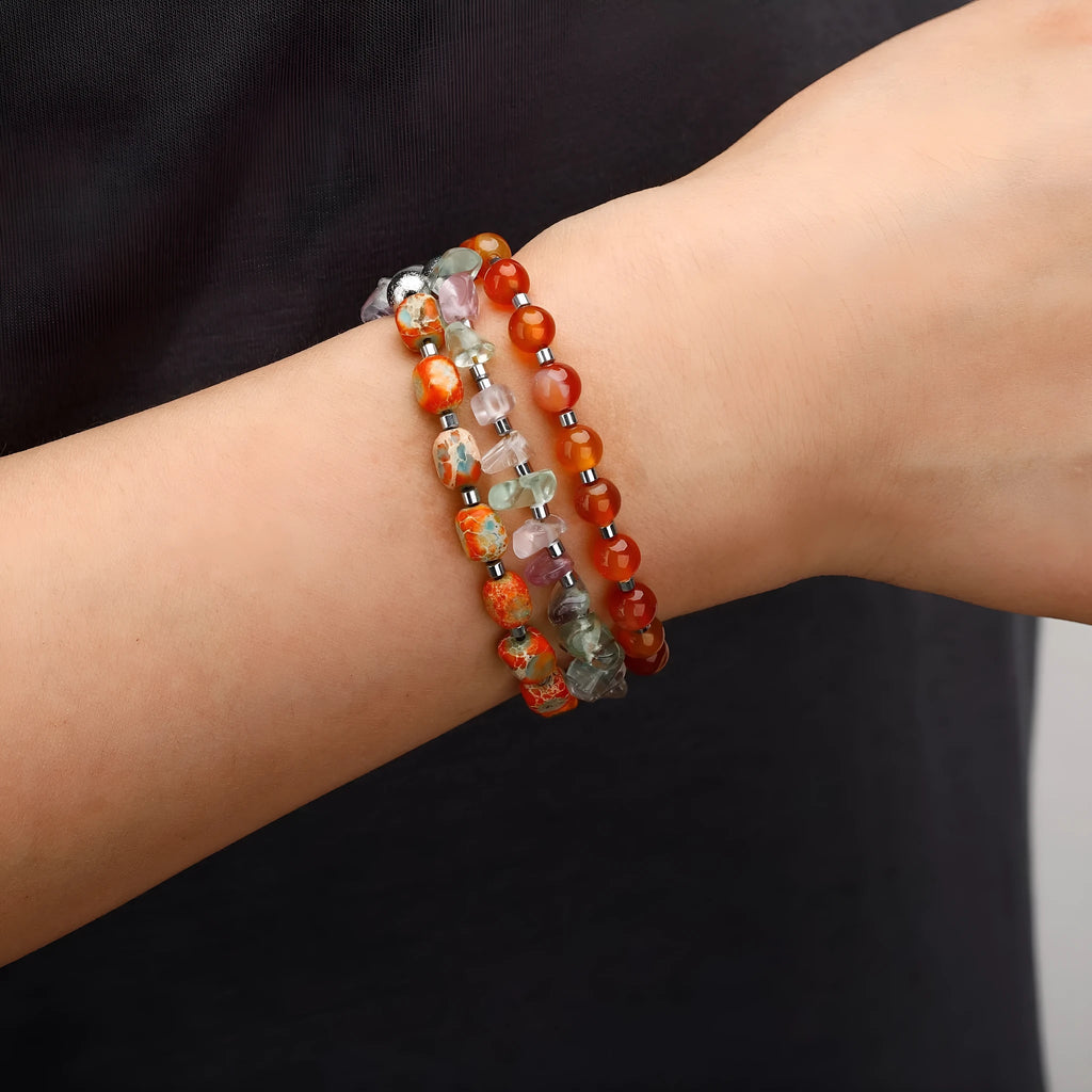 Hand-woven round red agate beads bracelet, unisex simple style, Persian Gulf agate, geometric texture
