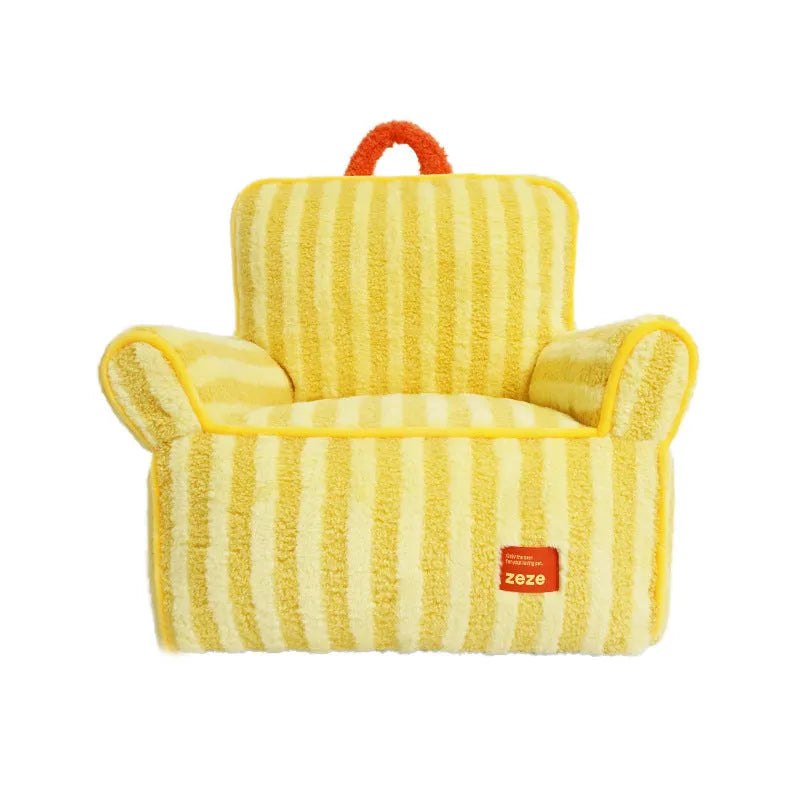 Striped soft velvet pet bed with removable cover in orange, purple or yellow for dogs and cats
