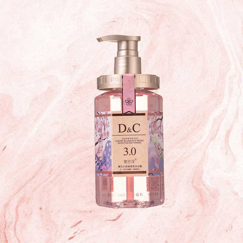 Sakura Cherry Blossom shampoo, hair mask, and shower gel set in 500ml bottles.