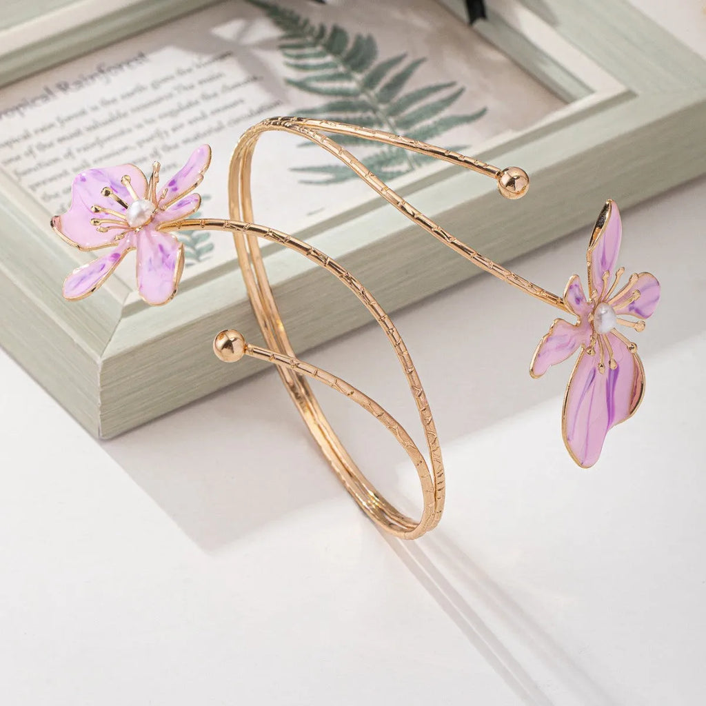 Pink alloy armband with hollow pattern design for casual jewellery wear