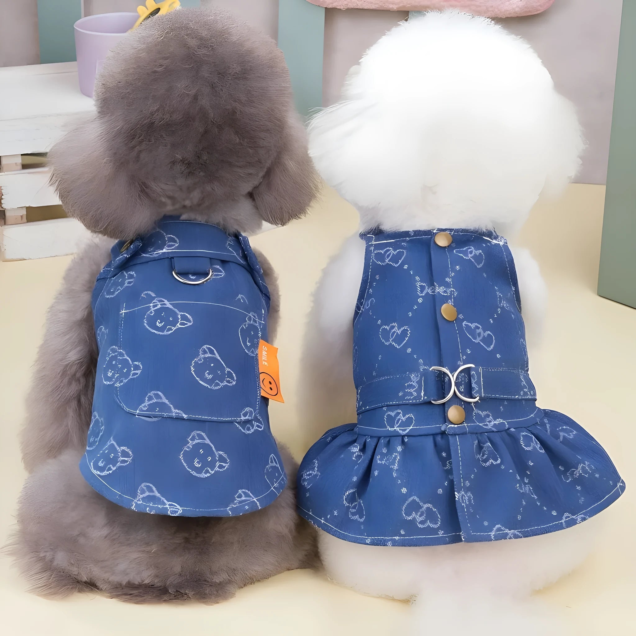 Denim princess dress for small dog in bracket-skirt style, spring and autumn thin design