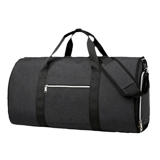 Oxford cloth sports bag in grey colour showing main compartment and dry-wet separation feature.