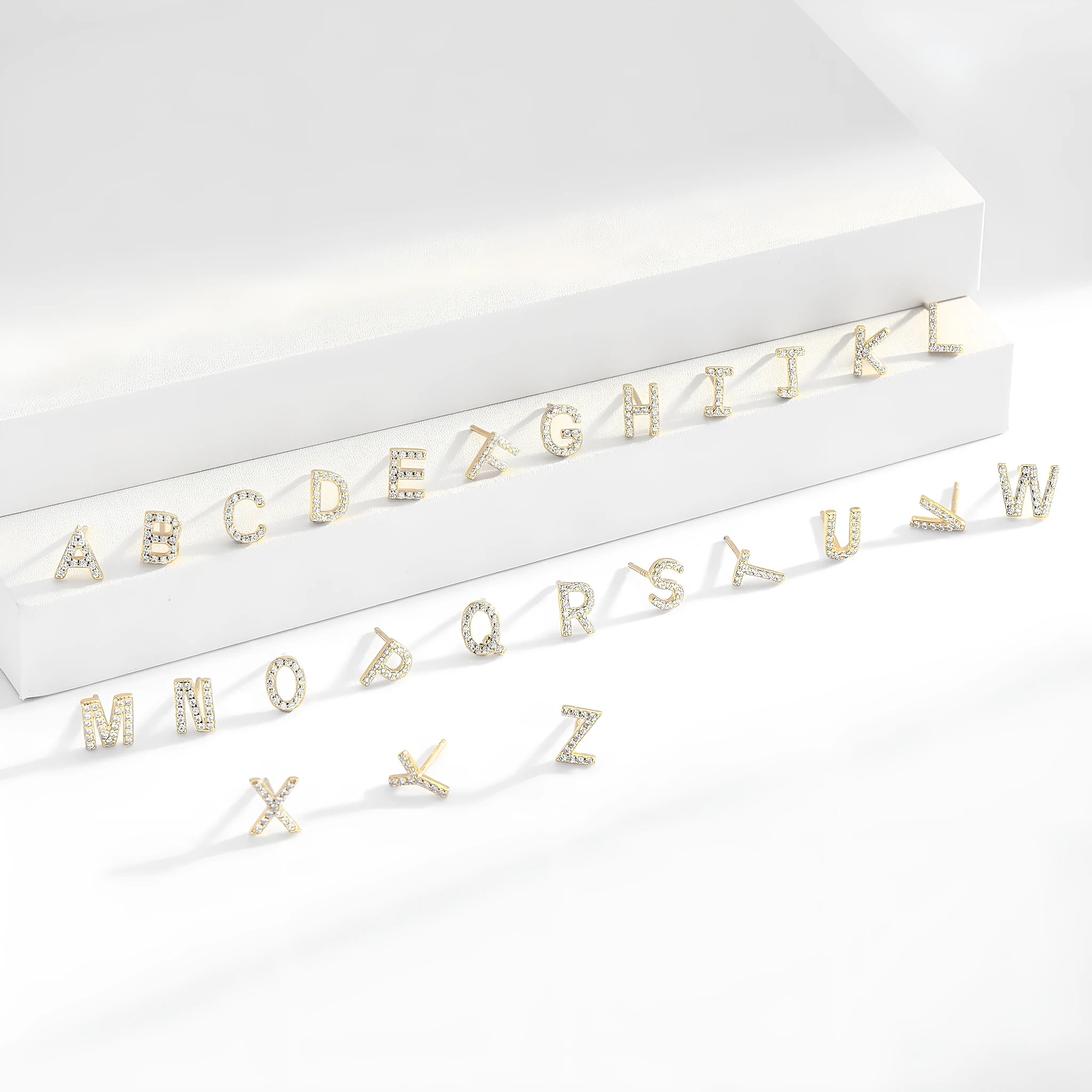 925 silver letter ear stud with electroplated gold finish, alphabet motif