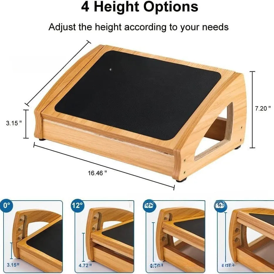Wooden bamboo office desk footstool in natural wood colour for adult ergonomic support