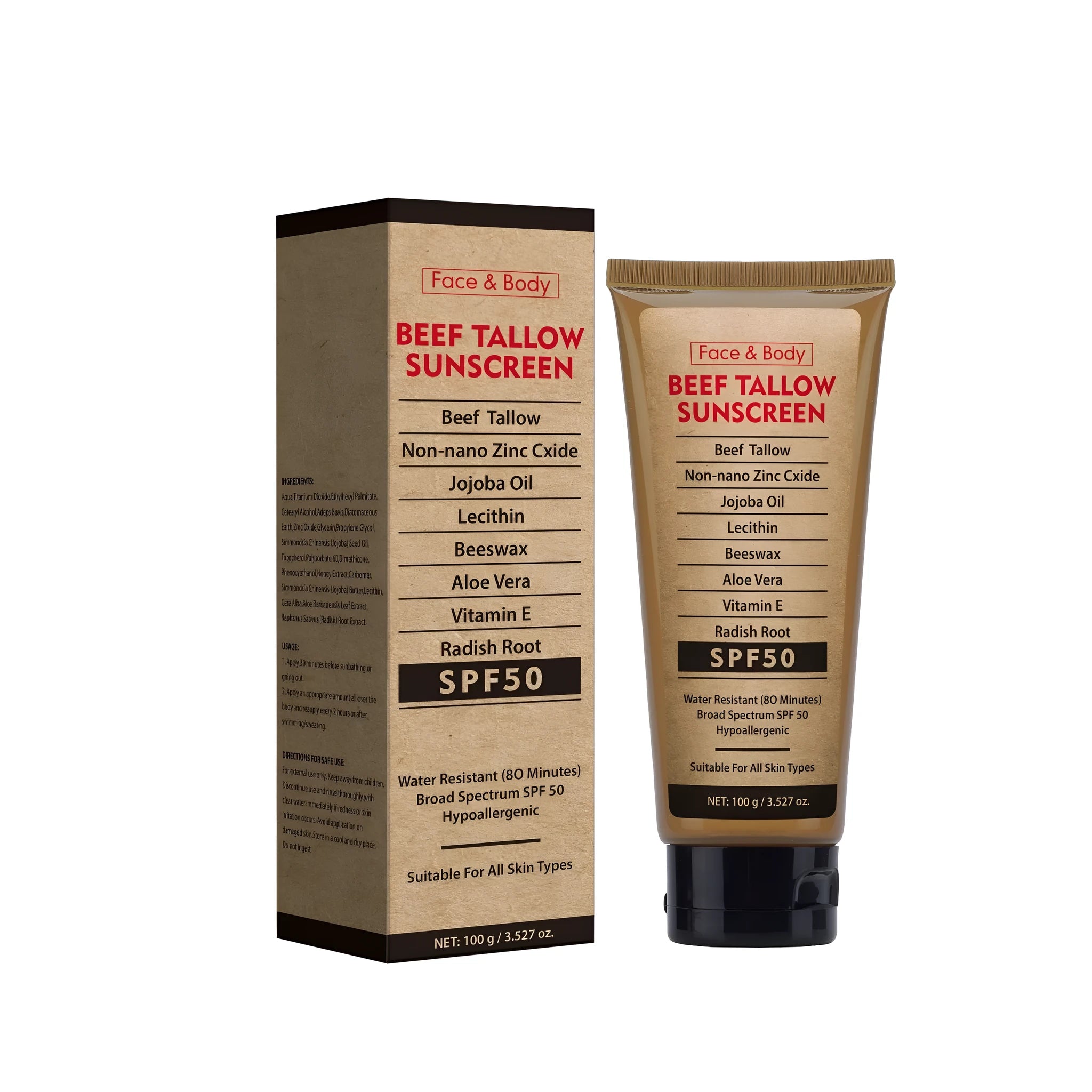 Container of organic grass-fed butter protective moisturising body cream, 100g net content.