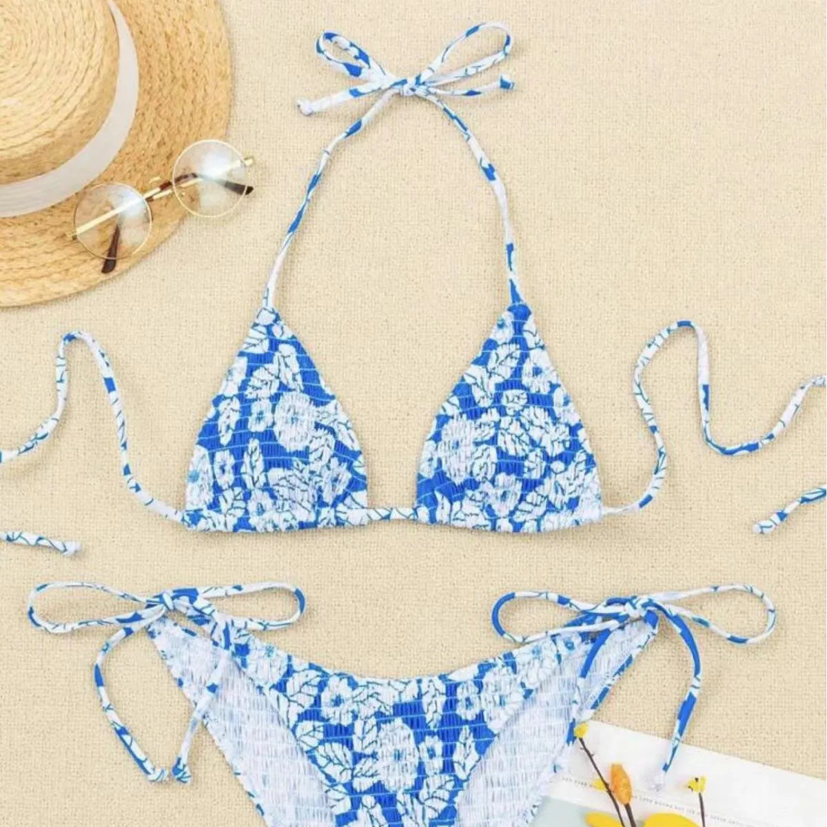 Women's halter swimsuit with floral pattern briefs in multiple colour options