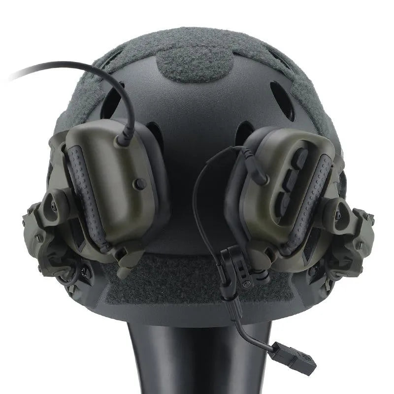 Tactical helmet style noise cancelling headphones with ABS Nylon construction and U-174 plug in black colour