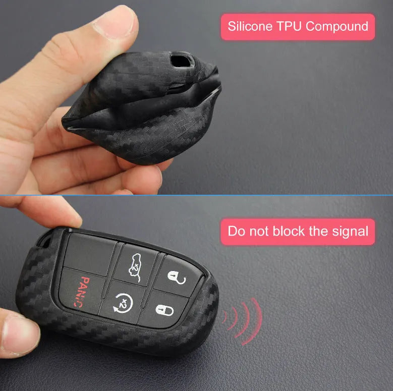 Carbon fibre pattern silicone key case for Dodge Chrysler Fiat remote key fob protection