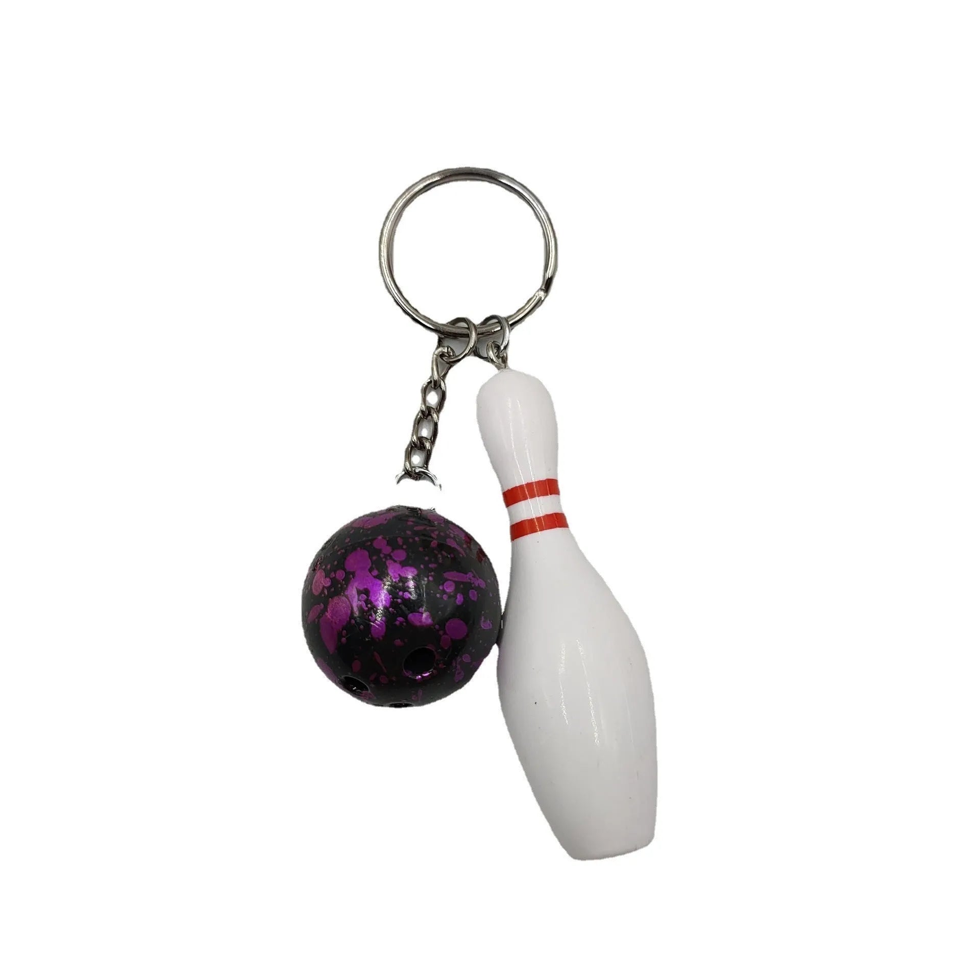 Mini simulation sports bowling keychain pendant in PVC metal construction weighing 26g