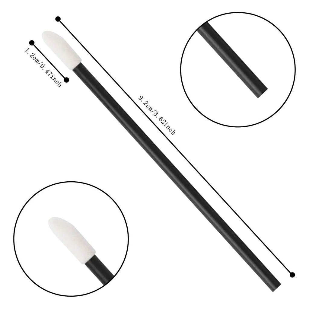 Pack of disposable lip brushes with flocked heads and coloured handles for lipstick application.