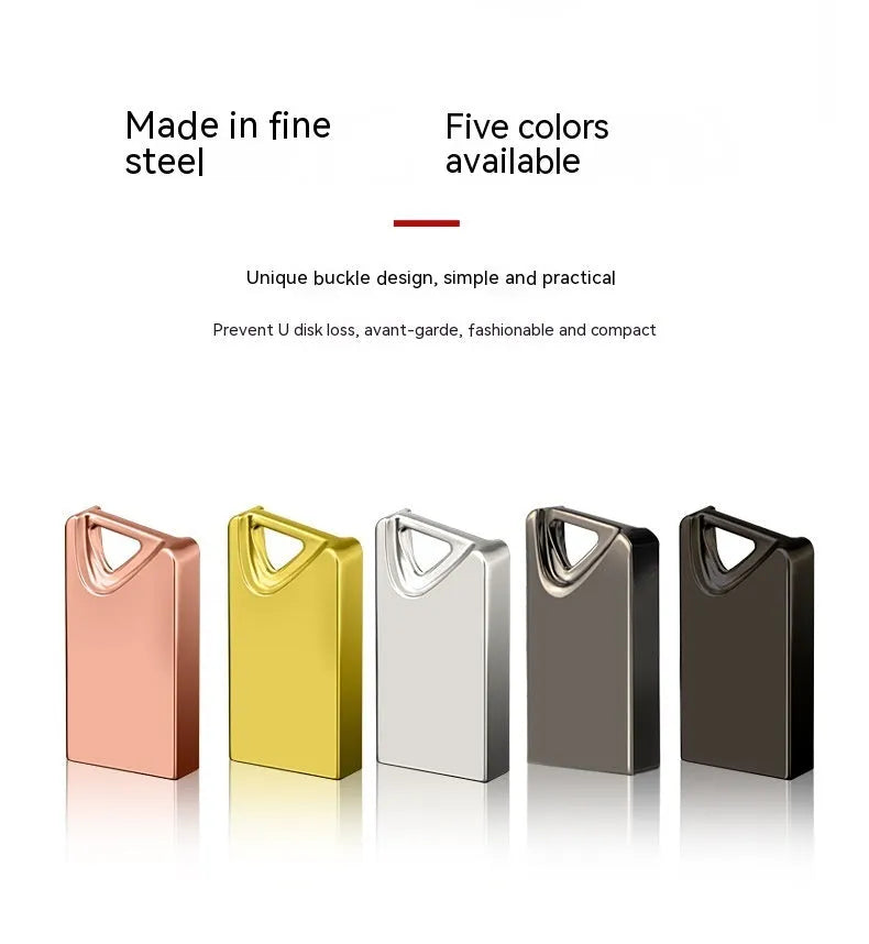 White mini metal USB flash drive with laser pen on a keyring