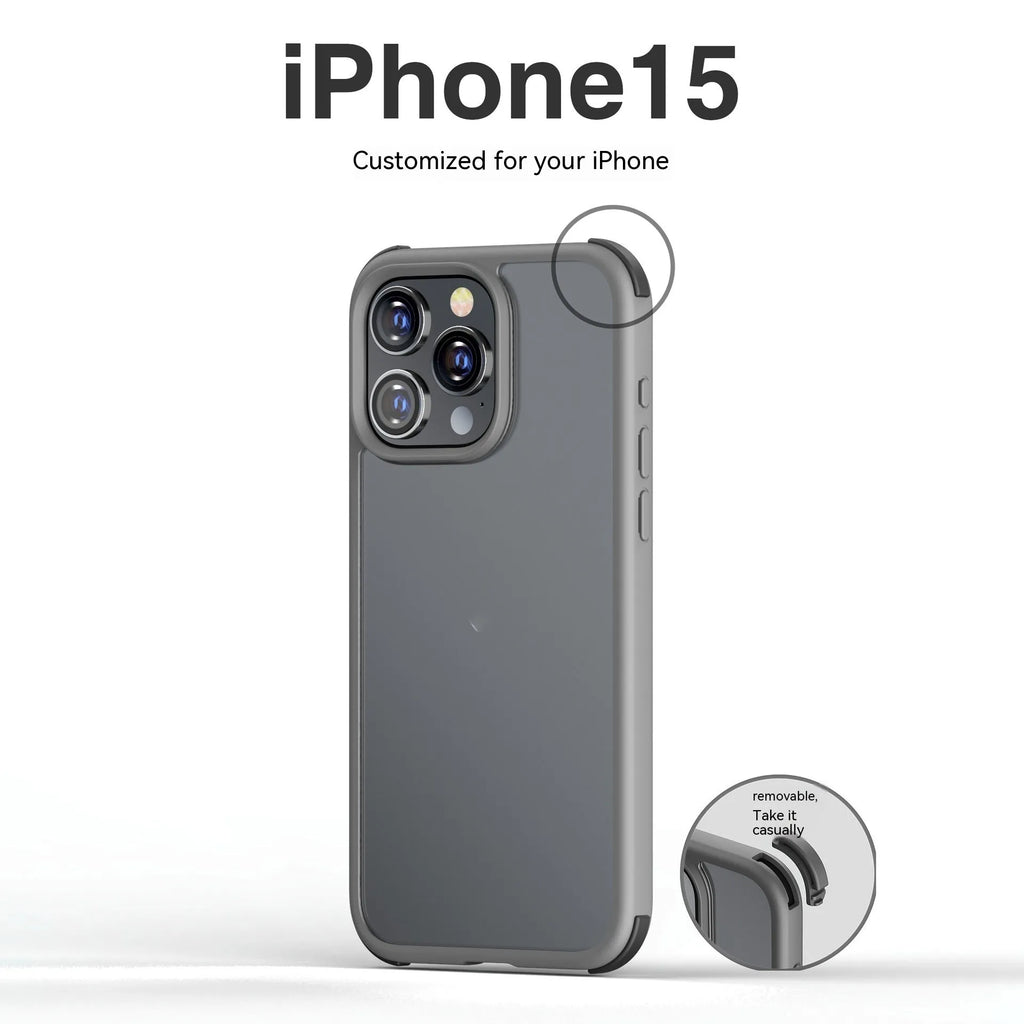 Matte frosted silicone magnetic phone case for Apple iPhone 15 in black with magnetic ring