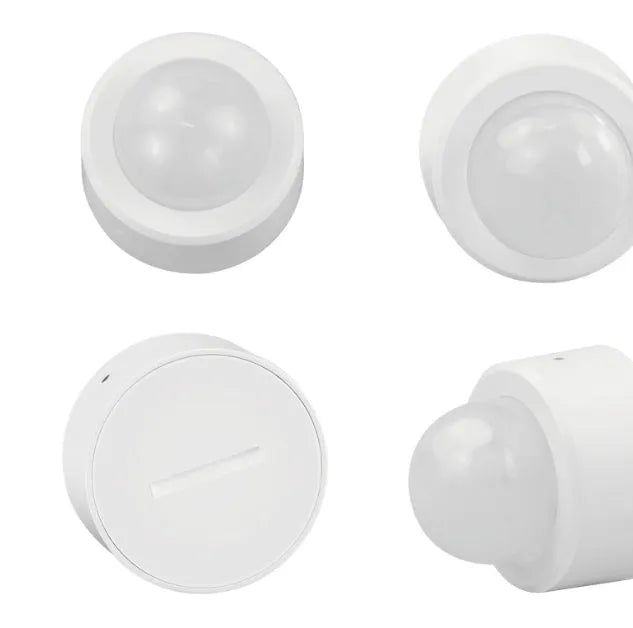 White infrared body sensor with 33mm by 28mm dimensions for home security using ZigBee 3.0 connectivity