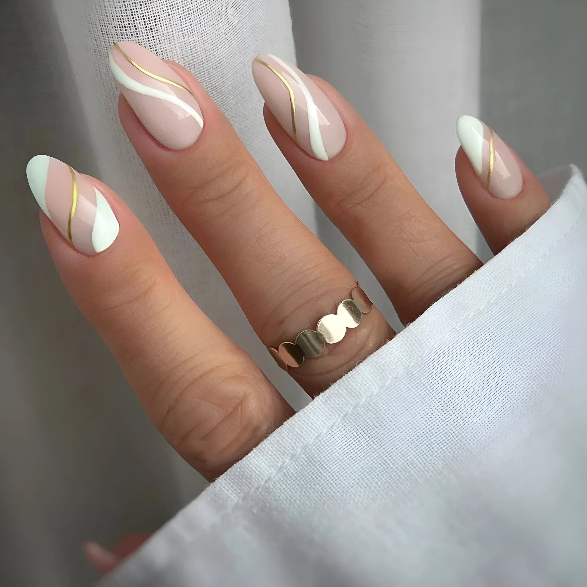 Plastic wearable nail stickers in JF0518 plaid pattern with medium drop shape and jelly glue backing.