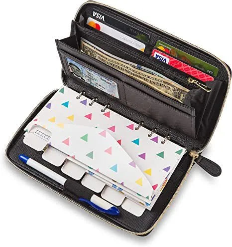 Anti-theft RFID card holder wallet in PU leather showing multiple colour options including black, brown and rose gold