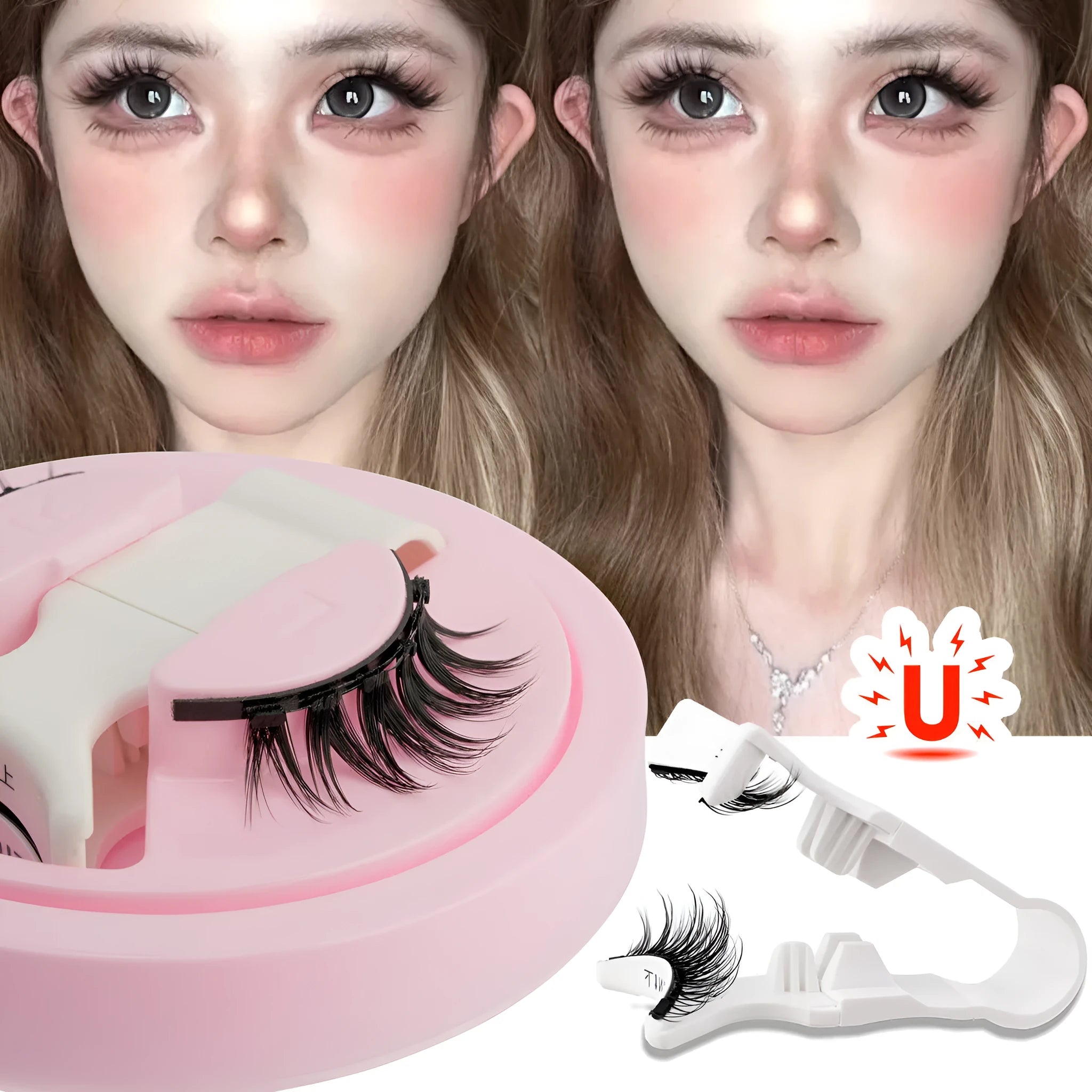 Set of thick, reusable waterproof false eyelashes in five sizes LZ03 to LZ14 on a clear tray.