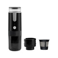 Black portable K-cup coffee machine for travel and vehicle mounting