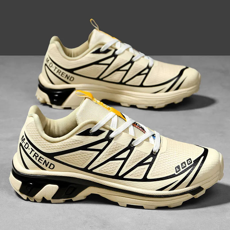 Unisex low-top lace-up leisure hiking shoes in a sport style with a round toe and flat rubber sole.
