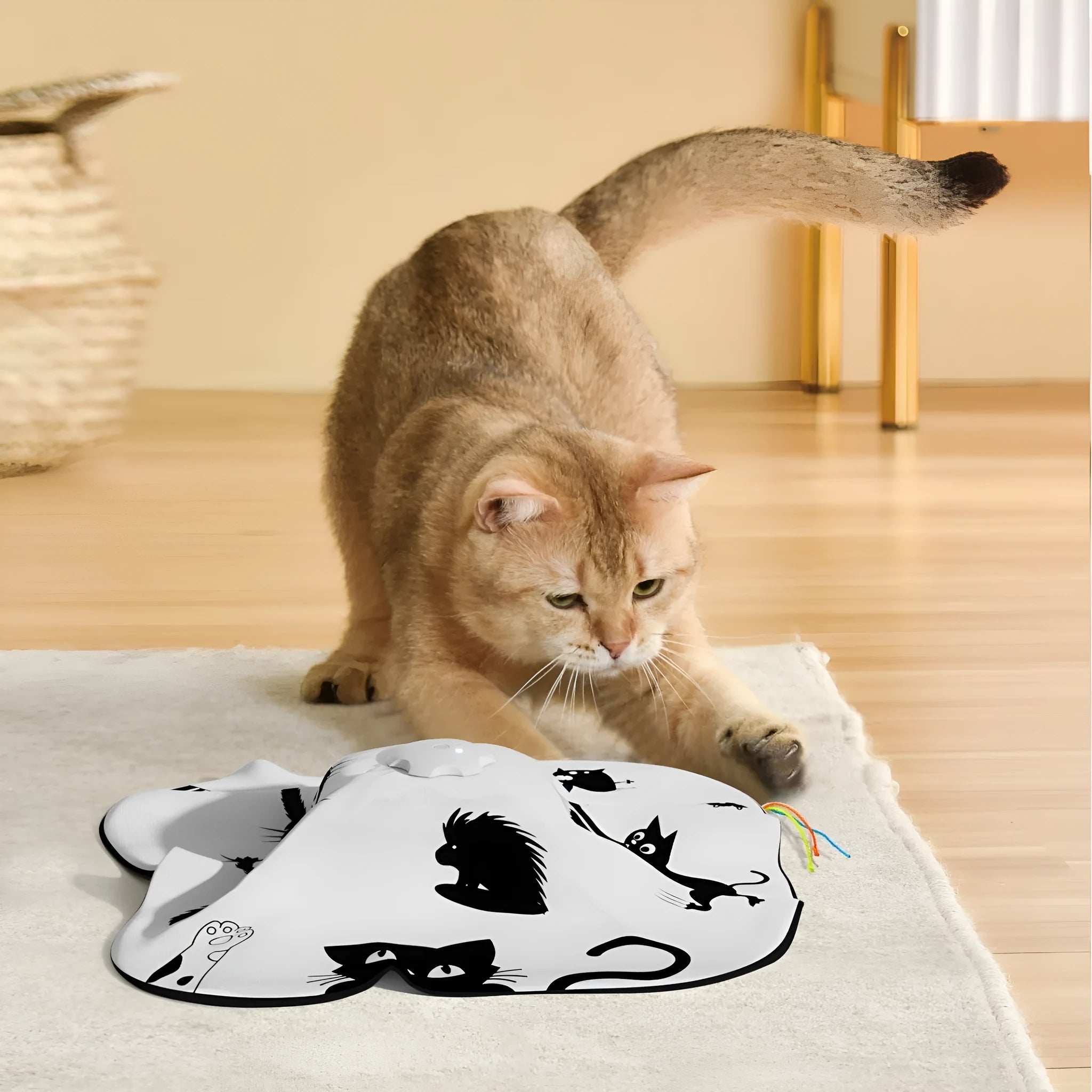 Plastic self-hi relief cat toy with automatic bouncing mechanism