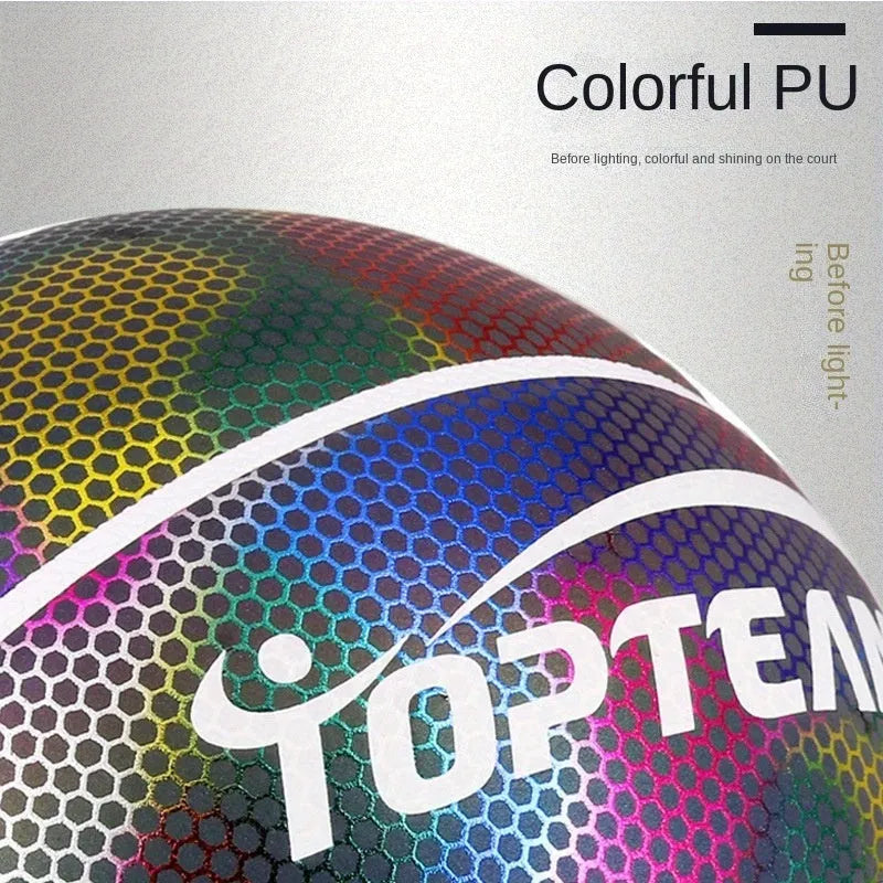 Creative fluorescent basketball size 7 with holographic reflective surface in chroma colour