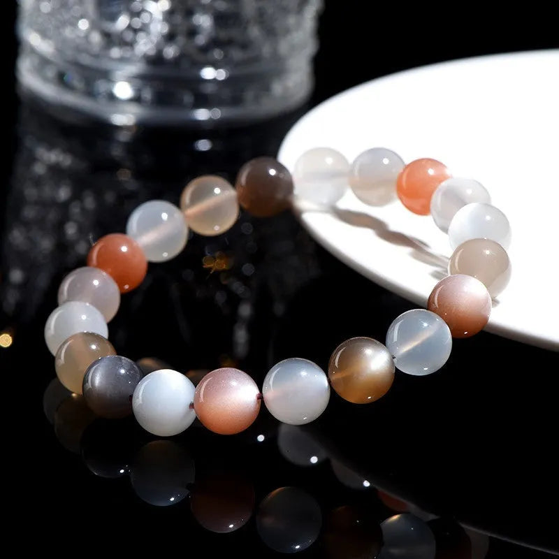 Natural colourful moonlight moonstone bracelet with 8mm single circle beads