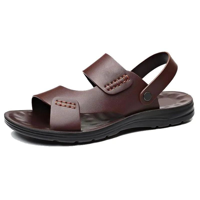 Men's waterproof plastic beach sandals in brown and black colours showing slip-on casual design