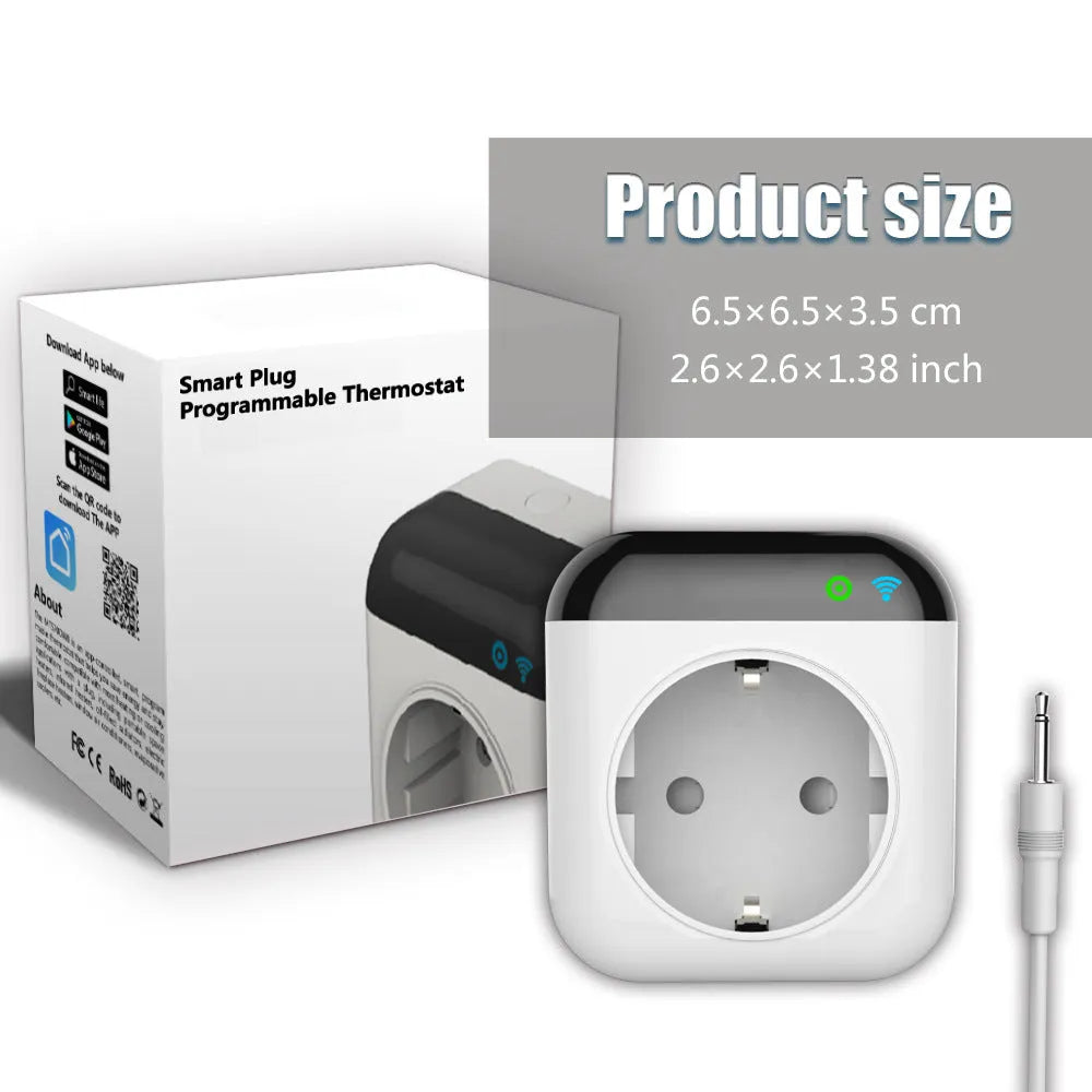 Tuya smart temperature control switch socket with WiFi, US three-hole outlet, and temperature sensor probe