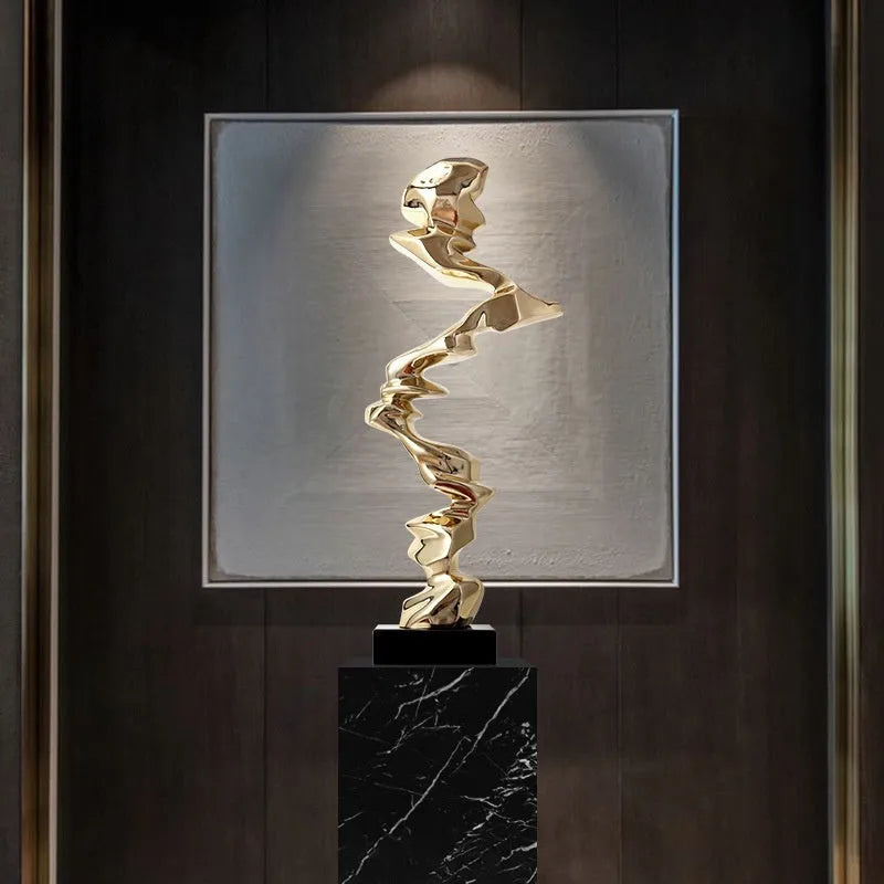 Modern abstract still life ornament in metallic gold, silver, or blue finish for minimalist home or hotel decor.