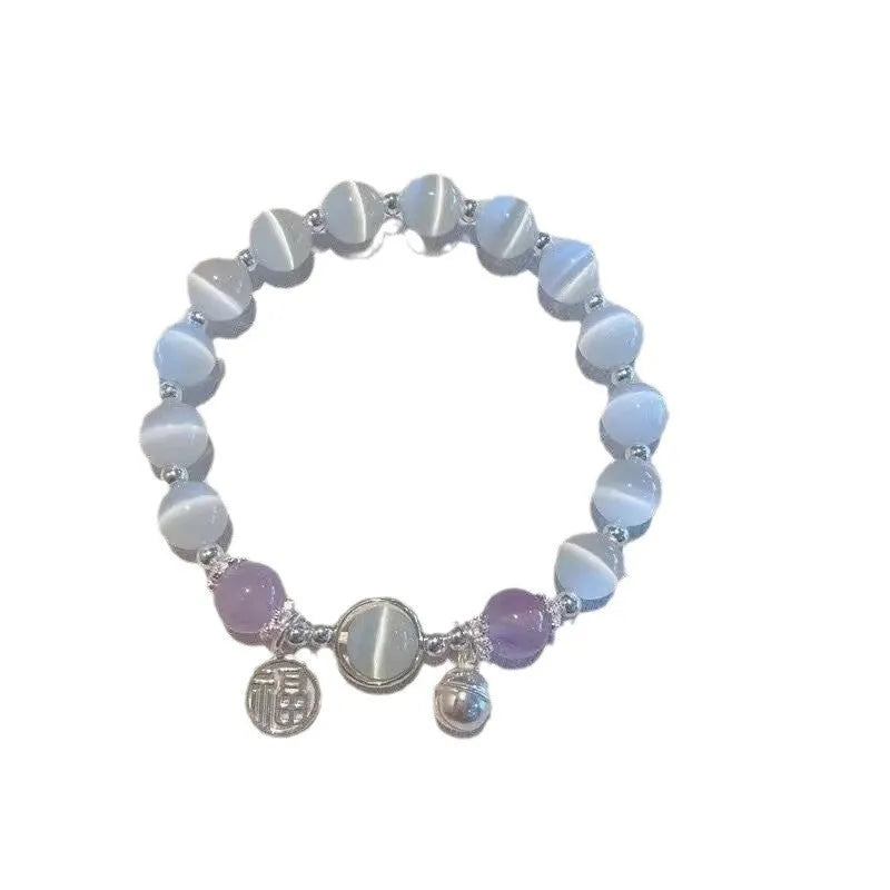 Glass butterfly bracelet for women with drop shape design and round beads in moonlight gray colour