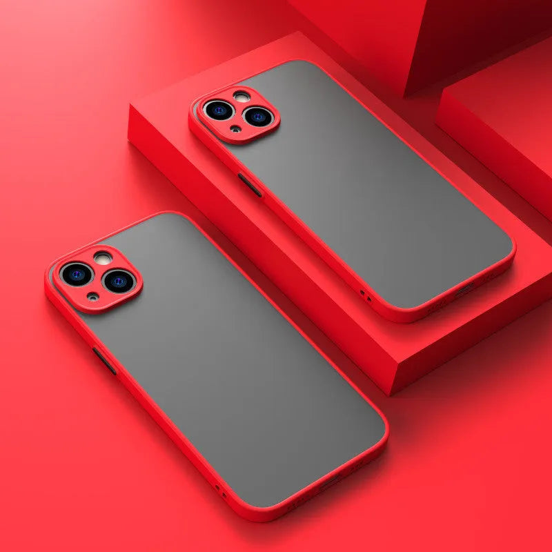 Frosted hard plastic iPhone case in solid colour with fine hole design for anti-fall protection.