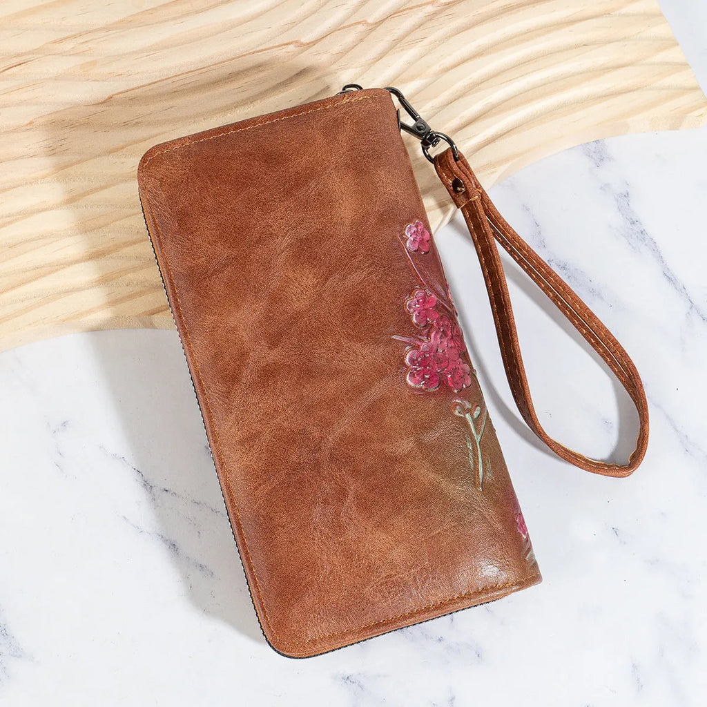 Embossed floral Chinese style zipper handbag in European American retro design