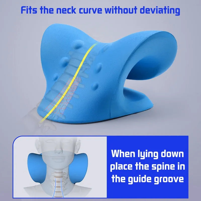 Cervical spine stretch gravity traction neck stretcher pillow in black foam for neck pain relief