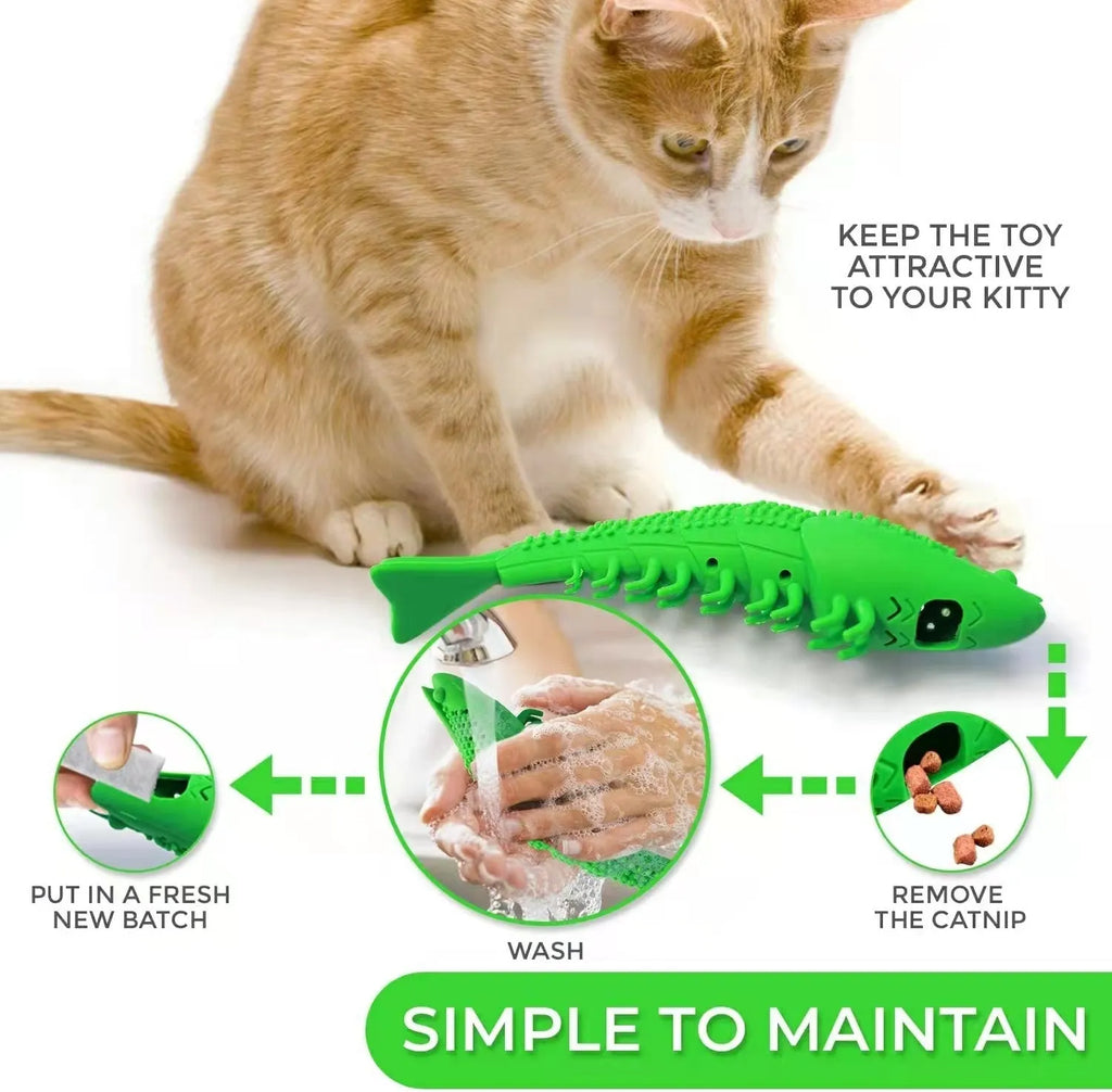 Blue hard rubber cat dental toy with textured teeth cleaning surface