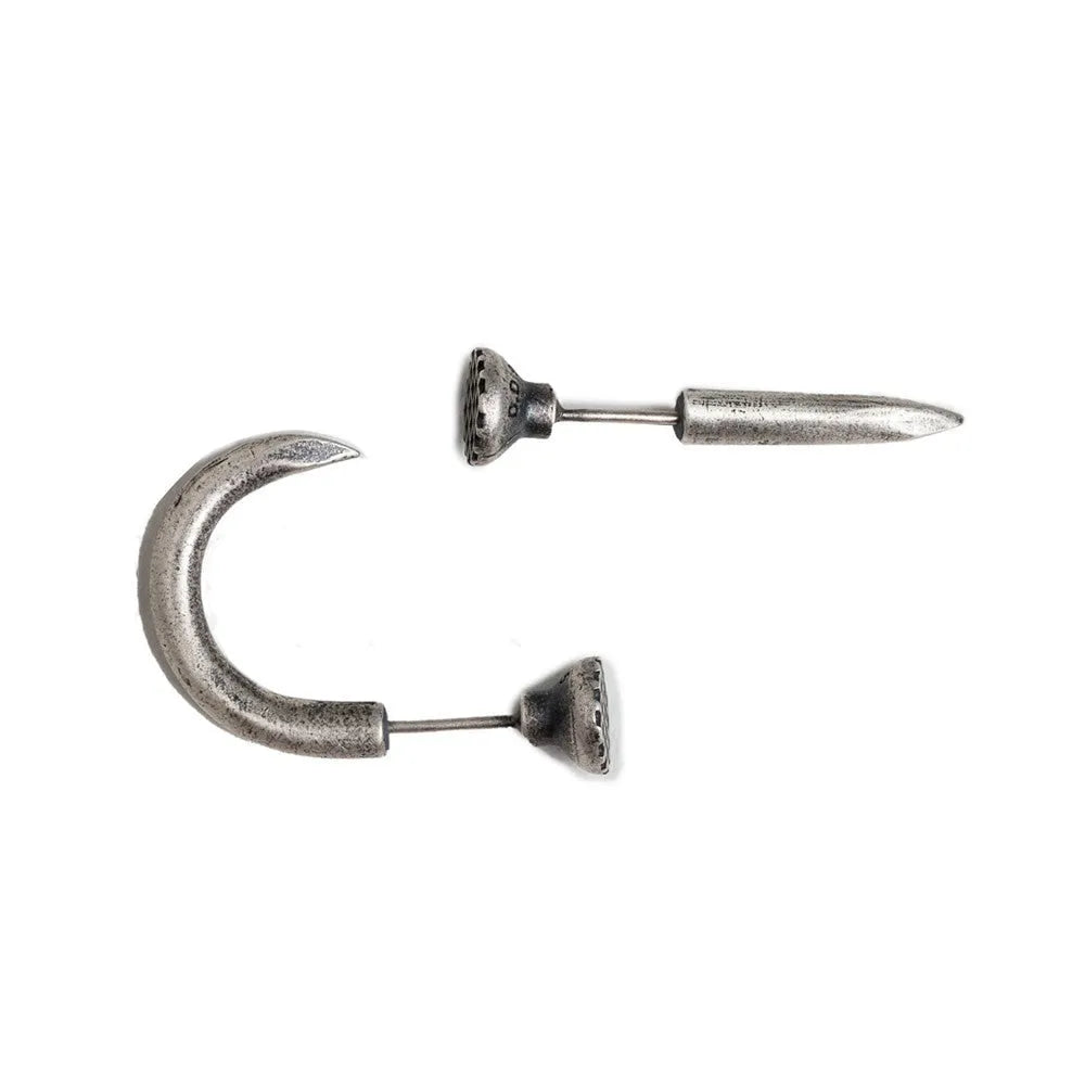 Single S925 sterling silver nail stud earring with ear hook in punk retro style.