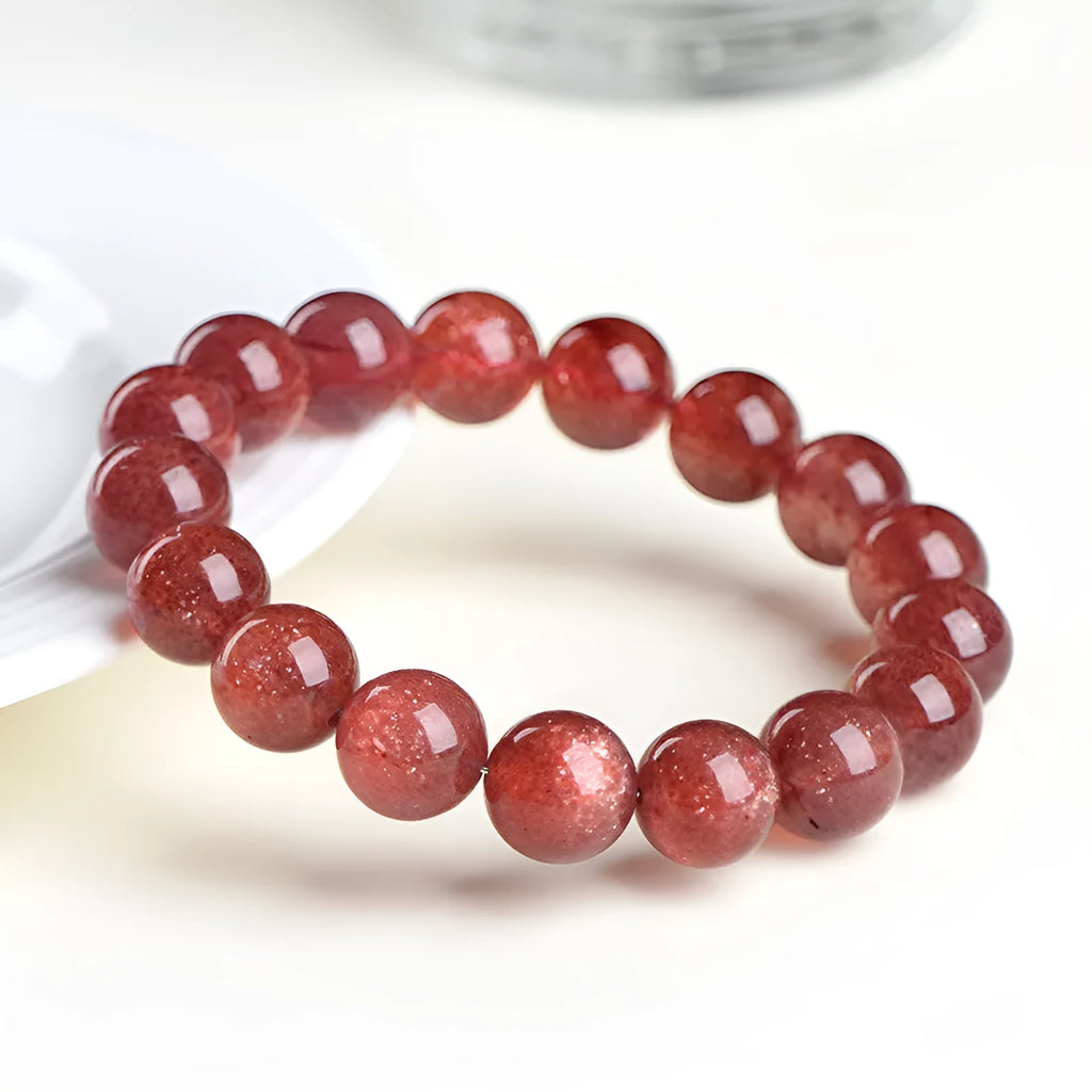 Natural strawberry quartz bracelet with cherry red geometric beads in three size options