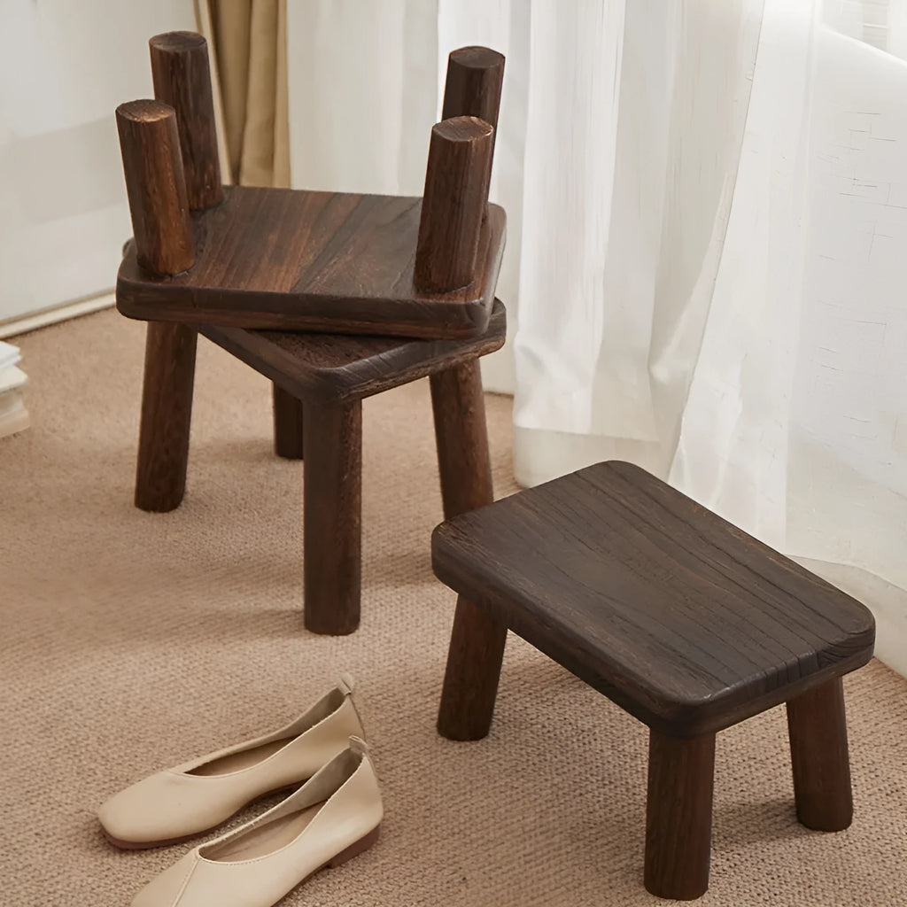 Distressed finish solid wood changing stool for living room use