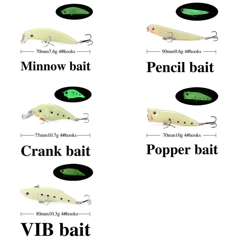 3D fluorescent simulation hard fishing bait artificial lure with submerged luminous design
