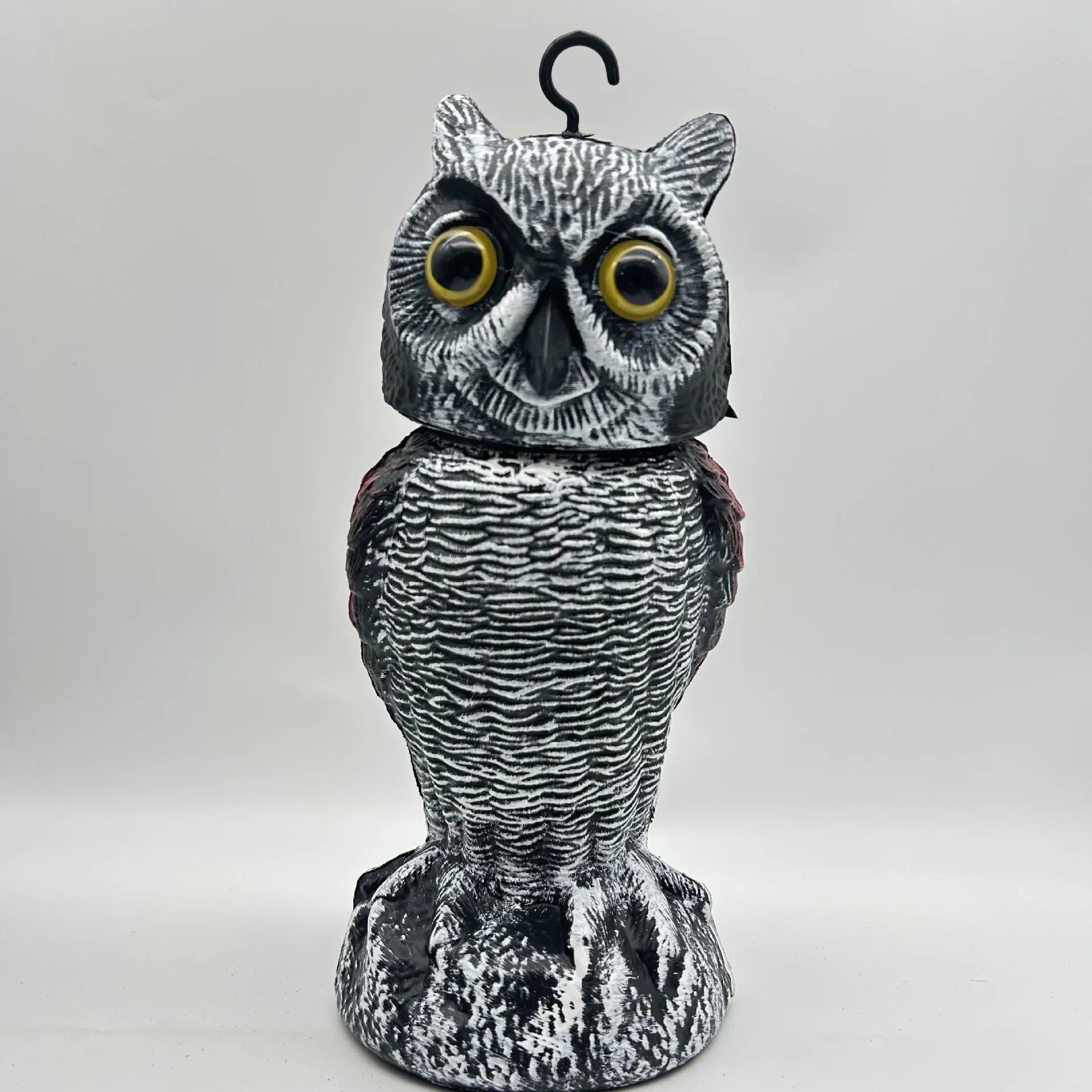 Artificial owl bait ornament with shaking head design for garden bird control in PE plastic construction