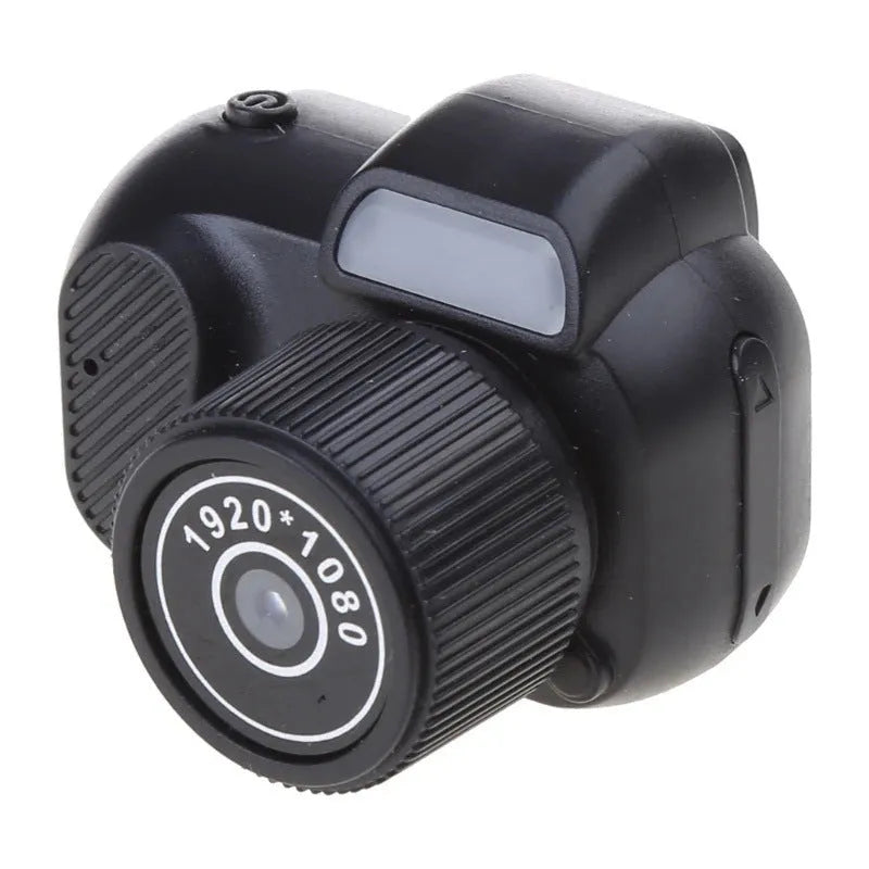 Retro mini camera in black with display screen, 1080p HD portable camcorder for home and outdoor recording