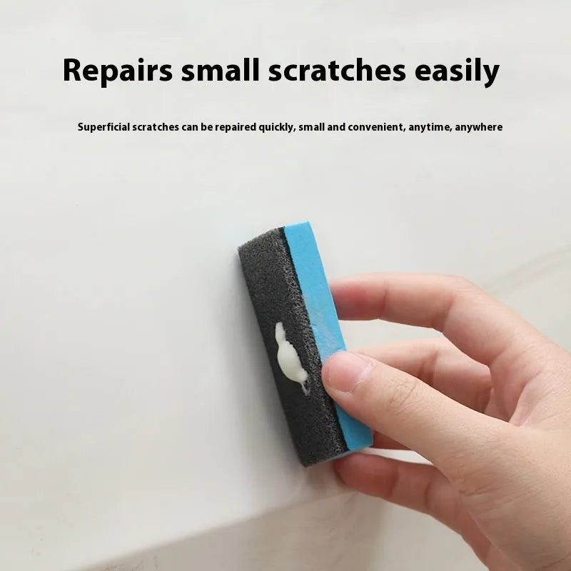 Car repair wax kit showing scratch removal A wax, polishing B wax, and a frosted sponge mop for DIY paint correction.