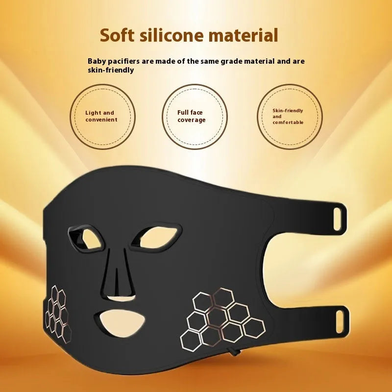 Black LED photon therapy mask with adjustable settings for home skin treatment