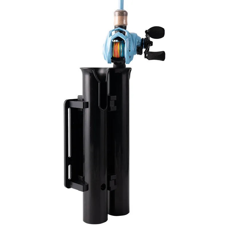 Carbon double-layer plastic fishing rod rack mounted on motorcycle handlebars for rod transport