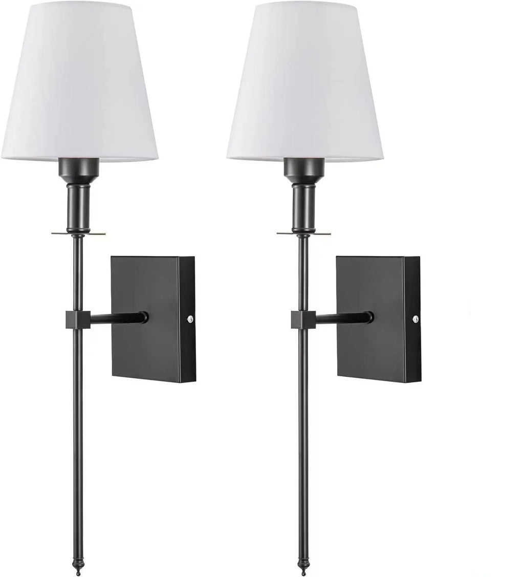 Indoor wall lamp with fabric shade in black finish for bedroom bedside use