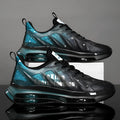 Men's black and green mid-top platform casual running shoes with mesh upper and rubber sole.